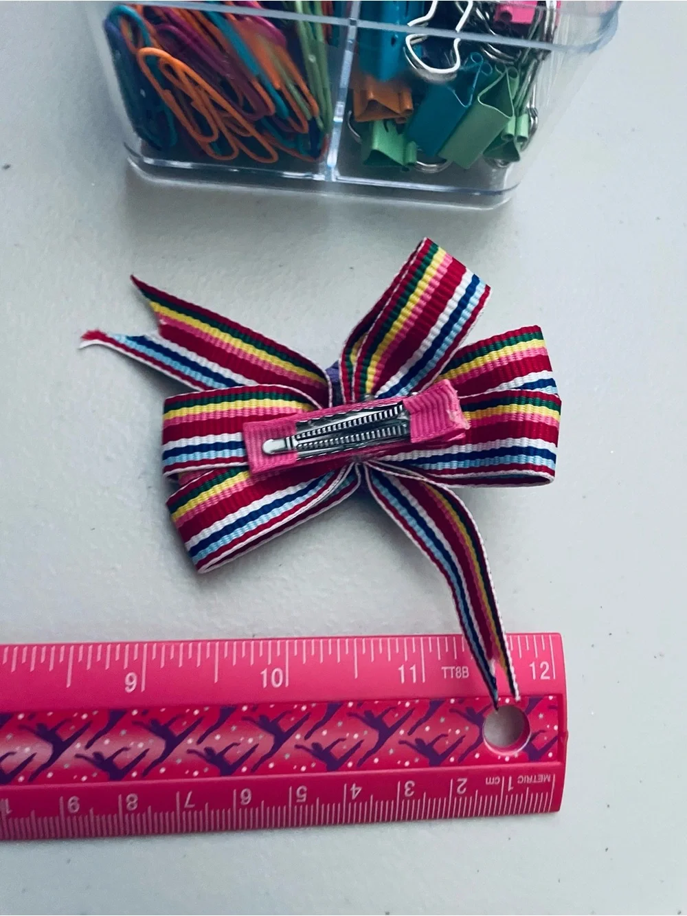 Colorful Striped Ribbon Flower with Lavender Rosette